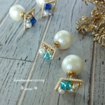 sale❤クラシックなダイヤ型ビジューピアス＊コットンパールキャッチ＊イヤリング変更可 