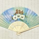 花とトイプードルの扇子[送料込み]