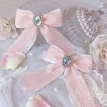 【選べるセンターパーツ】量産型♡リボンヘアクリップ 白×ピンクレース(オーバル)