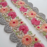 【1m】チュール刺繍リボン   【グレー】