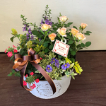 【母の日ギフト】 ❤︎ 寄せ植え 爽やかパープル♡ホワイトのブリキ鉢入り