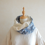 刺繍　わたげ柄　スヌード　一巻き　ブルーダンガリー×生成り