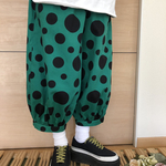 大人のバルーンパンツ★ポケット後ろ★カラフルドット♡グリーン×ブラック