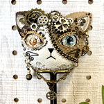 メタリック猫ブローチ 三毛猫タイムキーパー