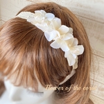 フラワーベビーヘアバンド　ストレッチレース　ホワイト　白　花　カチューシャ