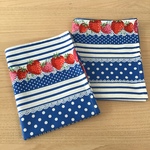 W55×35cm ランチョンマット 青 ストライプ ドット レース いちご 苺柄🍓  女の子 小学校