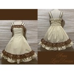 GW特別価格♪1点物*エレガントなプリンセスライン ジャンパースカート★ライトベージュ×ブラウン茶レース(即納品)