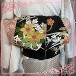 日本刺繍と総絞りのリバーシブル半幅帯　芯ありタイプ一点物