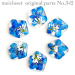 342.幾何学型紫陽花押し花カボションレジンパーツ(6個)ピアス/イヤリング