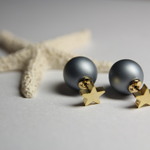 グレーパールキャッチのお星さまピアス★（ゴールド）