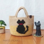 イエロー:ねこちゃんシルエットがかわいい  麻ひもバッグ