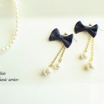 選べるサテンリボン×ゆれるコットンパールの２wayピアス・イヤリング