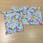 現品限りです💕 ピンクチェック花柄 🌼 給食2点セット W55×35cm ランチョンマット&巾着セット