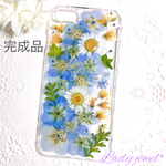 押し花iphoneケース ＊ネモフィラ&cute flower＊スマホケース   名入れ可能  ラメ・ホロ・スワロフスキー無料 [受注製作]