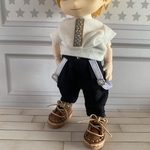 オビツ11  サスペンダー風サルエルパンツ　ブラック×シルバー金具