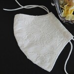 白刺繍コットンレース花柄ゆったりマスク 