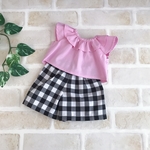 ぽぽちゃん＊上下セット服＊ピンク×白黒チェック