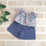 ぽぽちゃん用上下セット服＊花柄水色×ブルー