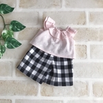 メルちゃん用上下セット服＊ピンク花柄×白黒チェック