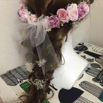 再販チュールリボン付き フラワーヘアアクセサリー