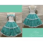 GW特別価格♪1点物*ローウエスト切替プリンセスライン 2段ティアード ジャンパースカート ドレス★エメラルドグリーン×ホワイト×白レース(即納品)