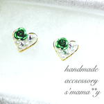 ＊新作flowerモチーフハート＊パールピアス♡グリーン♡