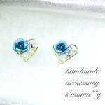 ＊新作flowerモチーフハート＊パールピアス♡ブルー♡