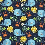 【布 170×50】Jersey 海の生き物 ネイビー