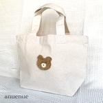 【名前刺繍可】キャンバス地　トートバッグ　お弁当袋　エコバッグ　小さめかばん　お散歩バッグ　くま　クマ　刺繍　名前刺繍　もこもこ　くまさん　ジェラピケ　ランチバッグ　ベロア