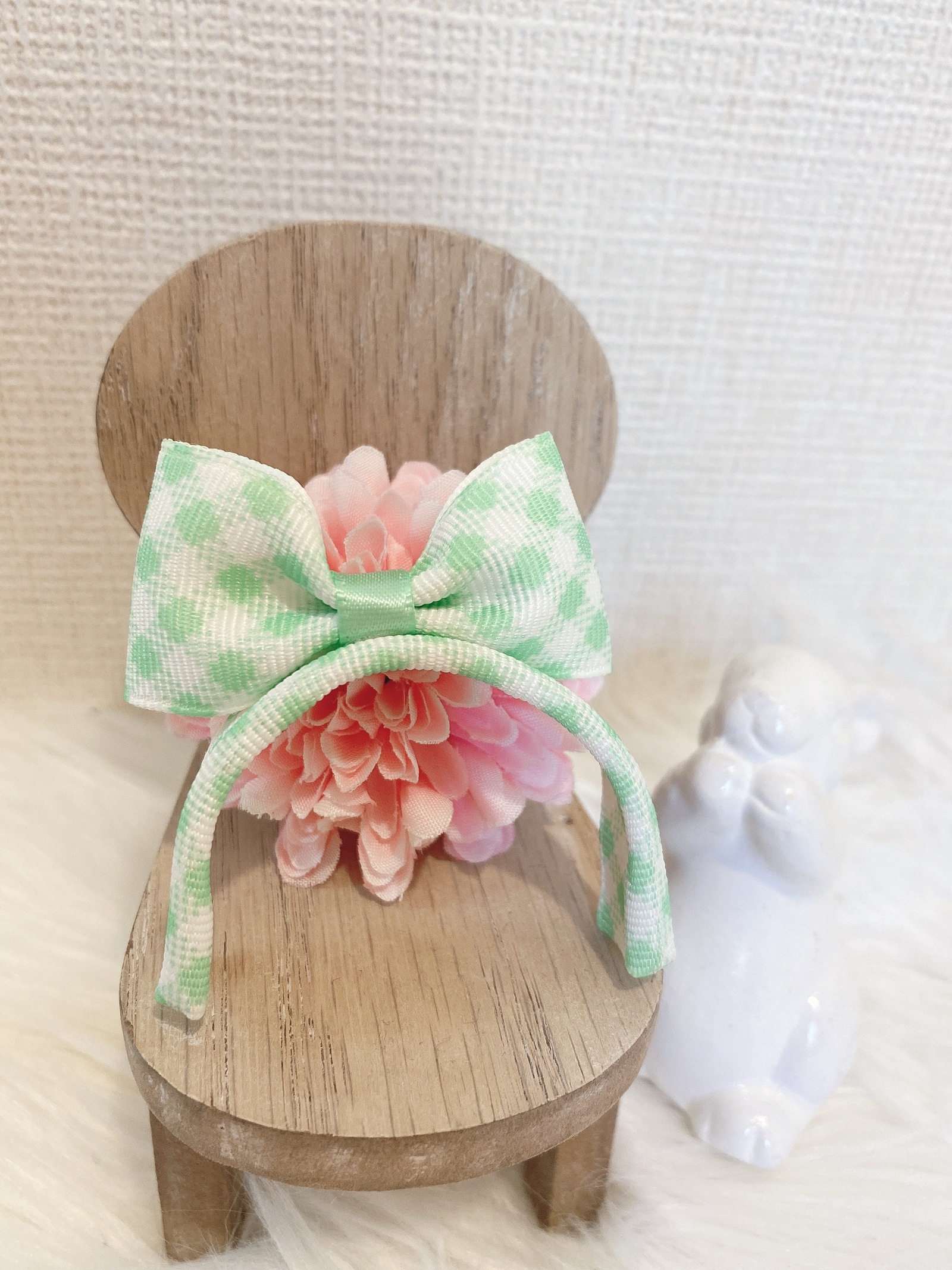 うさぎ♡リボンカチューシャ☆ミントグリーン♡ギンガムチェック