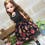 リカちゃん服ワンピース　〜黒×ネイビーローズ〜