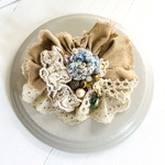 バレッタ☆紫陽花☆オレンジベージュ☆揺れるグリーン雫