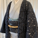 発売記念セール◾️レース長羽織　丈94 裄69.5 単衣　紺　藍　ネイビー カジュアル着物