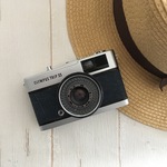 【フィルムテスト済み】デニム風に加工した本革にお色直ししたレトロなフィルムカメラ　オリンパス TRIP35