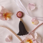 美濃焼タイル×パール（ピンク×ワインレッド）の２way ピアス/イヤリング