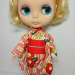 ブライス 浴衣 リカちゃん 浴衣 矢絣　椿　ピンク