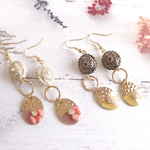 専用ページです❣️スモークピンクとイエロー  ジルコニアと天然石レトロピアス／イヤリング／おうち時間や贈り物にも