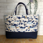 ☆mimitsu様オーダー品☆レッスンバッグ（猫が魚で波乗り、おにぎり）青