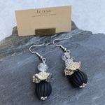 917.ブラックウッド×シルバーフラワー♡大人カジュアルピアス lensa