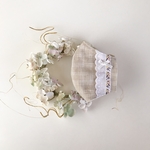 💓Multifunction LINEN  ベージュチェックと国産ダブルガーゼで作ったライトな立体マスク　ホワイトドットコットンレース&ミニローズチロル　ホワイトリボン　ポケットタイプ
