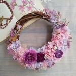  Jolie botanique＜Magenta＞＊ハーフムーンリース＊プリザーブドフラワー＊お花＊ギフト＊結婚祝い＊新築祝い＊お誕生日祝い＊母の日＊フラワーギフト