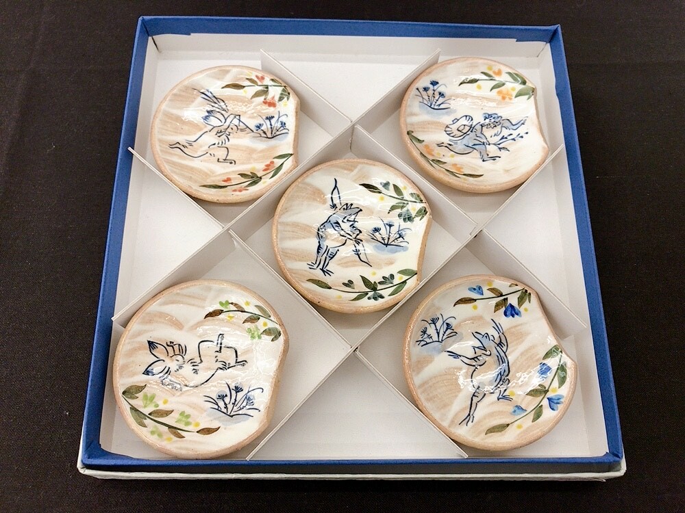 清水焼】鳥獣戯画 豆皿箸置き5客セット - AKANEYA200'S GALLERY