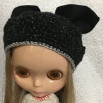 ＊＊ブライスアウトフィット ベレー帽子Bigリボン**黒ラメシルバーライン