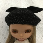 ＊＊ブライスアウトフィット ベレー帽子Bigリボン**黒ラメ