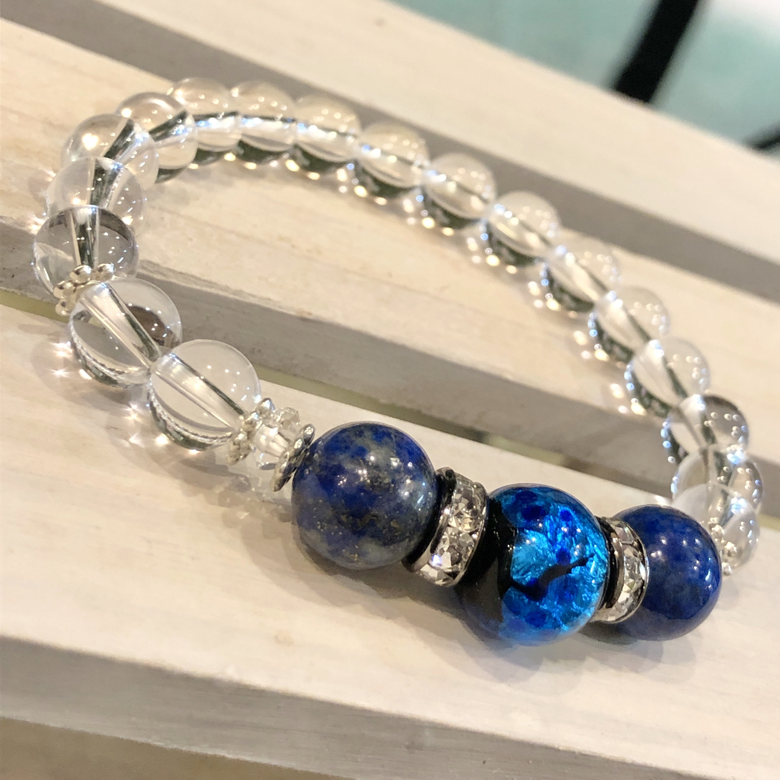 水晶と天然石のペアブレスレット - Y