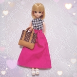 【ハピバ🎉】3点セット☆ギンガムチェックシャツ✖︎ロングスカート✖︎トートバッグ☆リカちゃん☆ブライス☆ハンドメイド 