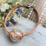 手作りとんぼ玉 青いお花のブレスレット 革紐二本