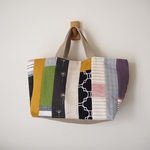 リネン＆コットン　縦パッチ　シンプル系　横長　トートBAG　Ⅱ　♪　麻　リネン　ドット