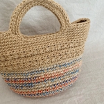 【再販④】＊新作＊ 手編み 麻紐バッグ 麻バッグ リネンバッグ ブルー系 夏 夏バッグ 再販 かごバッグ カゴバック 麻ひも 麻紐 手編みバッグ