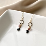 天然石ブラックトルマリン×ストロベリークォーツの大人ピアス/イヤリング